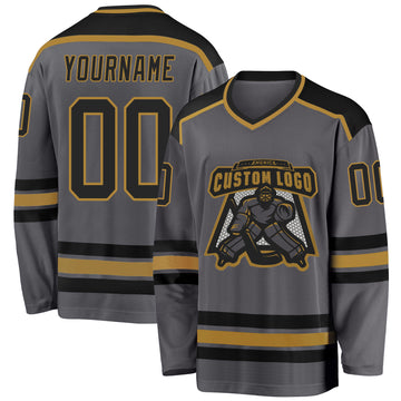 Custom Steel Gray Black-Old Gold Hockey Jersey