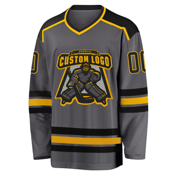 Custom Steel Gray Black-Gold Hockey Jersey
