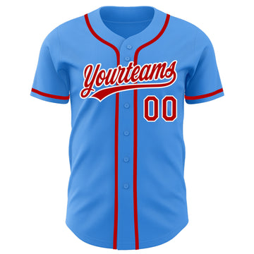 Custom Electric Blue Red-White Authentic Baseball Jersey
