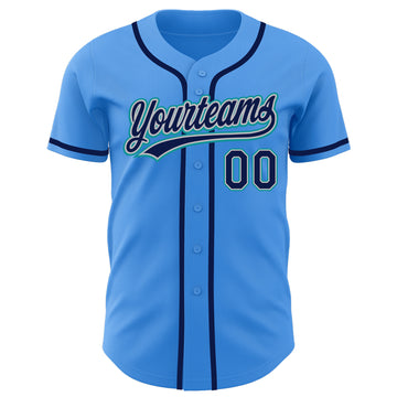 Custom Electric Blue Navy Gray-Teal Authentic Baseball Jersey