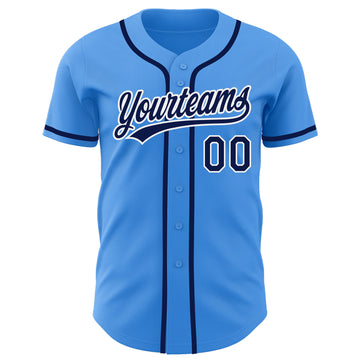 Custom Electric Blue Navy-White Authentic Baseball Jersey