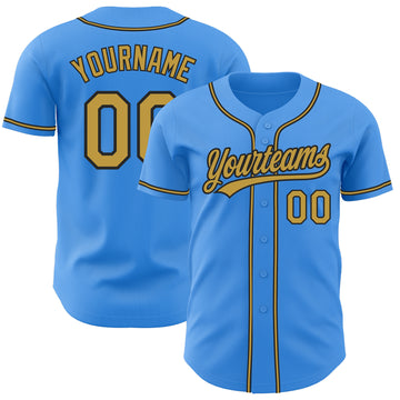 Custom Electric Blue Old Gold-Black Authentic Baseball Jersey