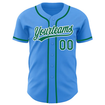 Custom Electric Blue Kelly Green-White Authentic Baseball Jersey