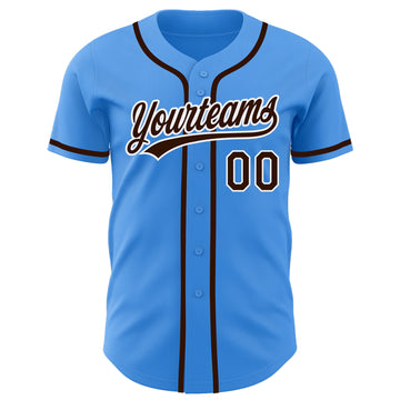 Custom Electric Blue Brown-White Authentic Baseball Jersey