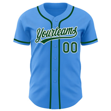 Custom Electric Blue Green-White Authentic Baseball Jersey