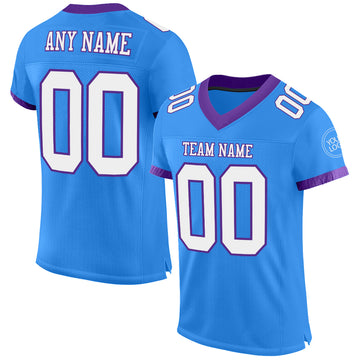 Custom Electric Blue White-Purple Mesh Authentic Football Jersey