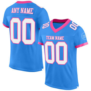 Custom Electric Blue White-Pink Mesh Authentic Football Jersey