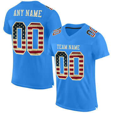 Custom Electric Blue Vintage USA Flag-City Cream Mesh Authentic Football Jersey