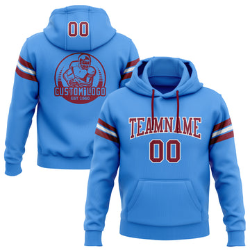 Custom Stitched Electric Blue Crimson-White Football Pullover Sweatshirt Hoodie