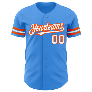 Custom Electric Blue White-Orange Authentic Baseball Jersey