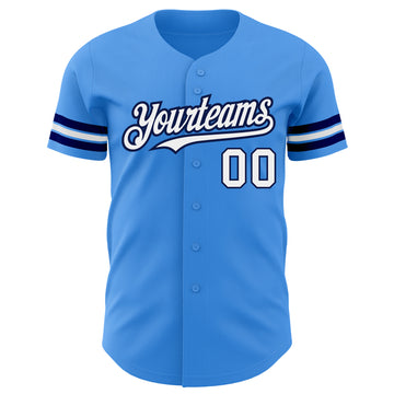 Custom Electric Blue White-Navy Authentic Baseball Jersey