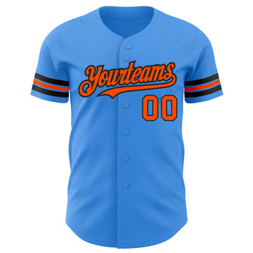 Custom Electric Blue Orange-Black Authentic Baseball Jersey