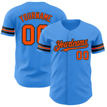 Custom Electric Blue Orange-Black Authentic Baseball Jersey