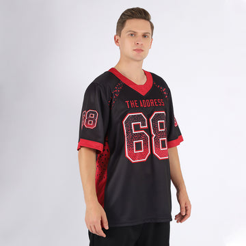 Custom Black Red-Gray Mesh Drift Fashion Football Jersey - Jersey