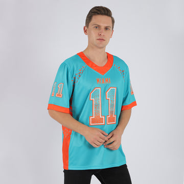 Custom Aqua Orange-White Mesh Drift Fashion Football Jersey - Jersey