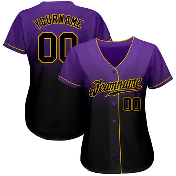 Custom Red Gold-Black Authentic Fade Fashion Baseball Jersey