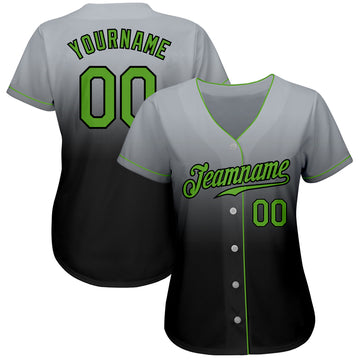 Custom Gray Neon Green-Black Authentic Fade Fashion Baseball Jersey