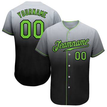 Custom Gray Neon Green-Black Authentic Fade Fashion Baseball Jersey