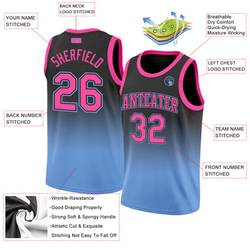 Custom Black Pink-Light Blue Authentic Fade Fashion Basketball Jersey