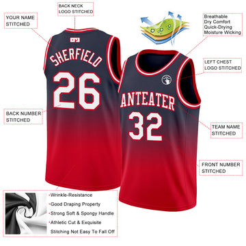 Custom Navy White-Red Authentic Fade Fashion Basketball Jersey