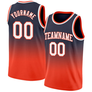 Custom Navy White-Orange Authentic Fade Fashion Basketball Jersey