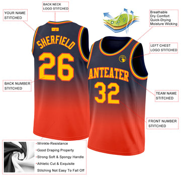 Custom Navy Gold-Orange Authentic Fade Fashion Basketball Jersey