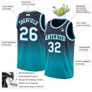 Custom Navy White-Teal Authentic Fade Fashion Basketball Jersey