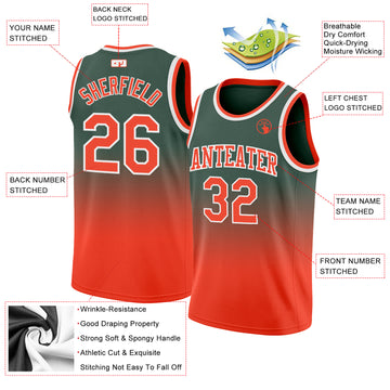 Custom Hunter Green Orange-White Authentic Fade Fashion Basketball Jersey