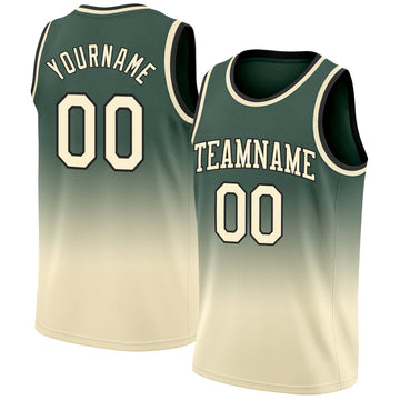 Custom Hunter Green Cream-Black Authentic Fade Fashion Basketball Jersey