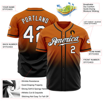 Custom Texas Orange White-Black Authentic Fade Fashion Baseball Jersey