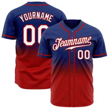 Custom Royal White-Red Authentic Fade Fashion Baseball Jersey