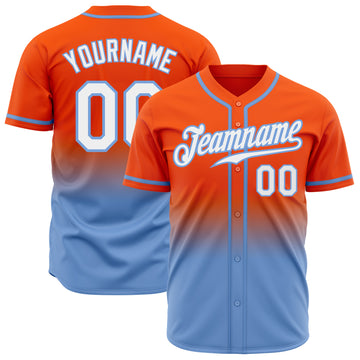 Custom Orange White-Light Blue Authentic Fade Fashion Baseball Jersey