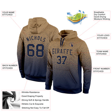 Custom Stitched Old Gold Navy Fade Fashion Sports Pullover Sweatshirt Hoodie