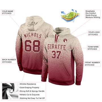 Custom Stitched Cream Burgundy Fade Fashion Sports Pullover Sweatshirt Hoodie