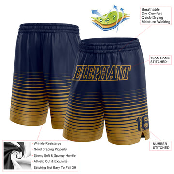 Custom Navy Old Gold Pinstripe Fade Fashion Authentic Basketball Shorts