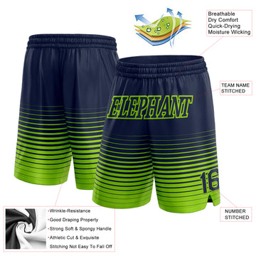 Custom Navy Neon Green Pinstripe Fade Fashion Authentic Basketball Shorts