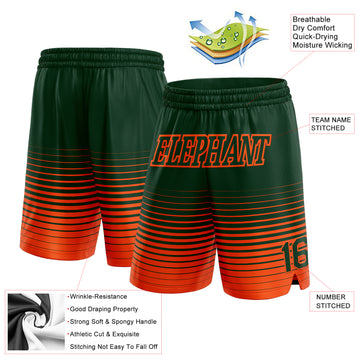 Custom Green Orange Pinstripe Fade Fashion Authentic Basketball Shorts