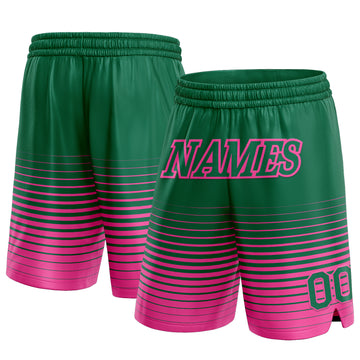 Custom Kelly Green Pink Pinstripe Fade Fashion Authentic Basketball Shorts