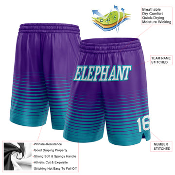 Custom Purple White-Teal Pinstripe Fade Fashion Authentic Basketball Shorts