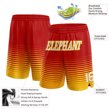 Custom Red White-Gold Pinstripe Fade Fashion Authentic Basketball Shorts