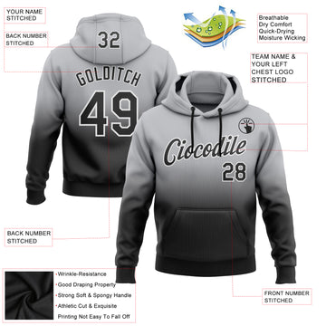 Custom Stitched Gray Black-White Fade Fashion Sports Pullover Sweatshirt Hoodie