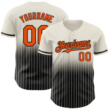 Custom Cream Pinstripe Orange-Black Authentic Fade Fashion Baseball Jersey