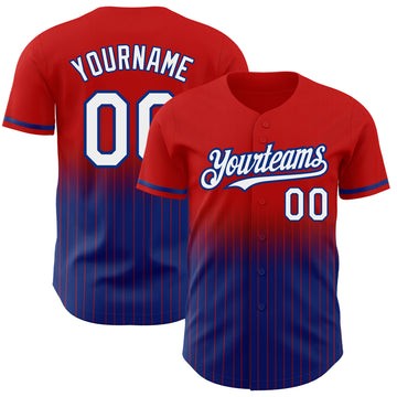 Custom Red Pinstripe White-Royal Authentic Fade Fashion Baseball Jersey