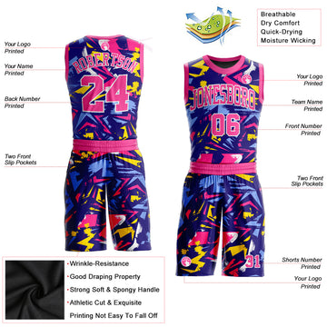 Custom Figure Pink-Gold Music Festival Round Neck Sublimation Basketball Suit Jersey