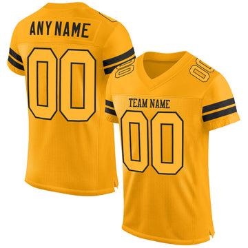 Custom Gold Gold-Black Mesh Authentic Football Jersey