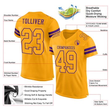 Custom Gold Gold-Purple Mesh Authentic Football Jersey