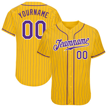 Custom Yellow Purple Pinstripe Purple-White Authentic Baseball Jersey