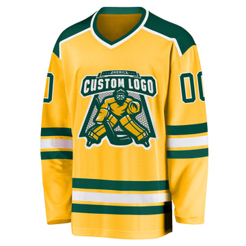 Custom Gold Green-White Hockey Jersey