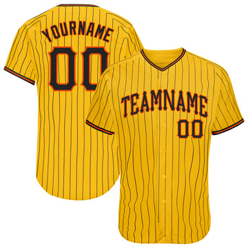 Custom Yellow Black Pinstripe Black-Orange Authentic Baseball Jersey