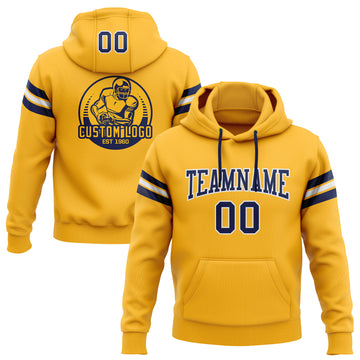 Custom Stitched Gold Navy-White Football Pullover Sweatshirt Hoodie